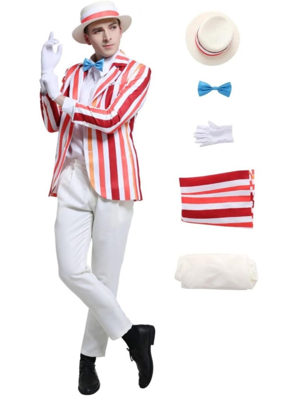 Rainbow Striped Vintage Suit with Hat & Gloves - Men's Jolly Holiday Costume for